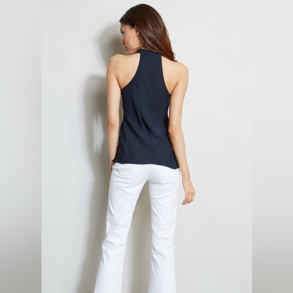 NWT Elie Tahari Silk Georgette Halter Top Medium Cowl Neck Navy Blue Chic - Picture 3 of 12